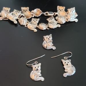 💕Sterling Cat Bracelet, Earring, Charm Set